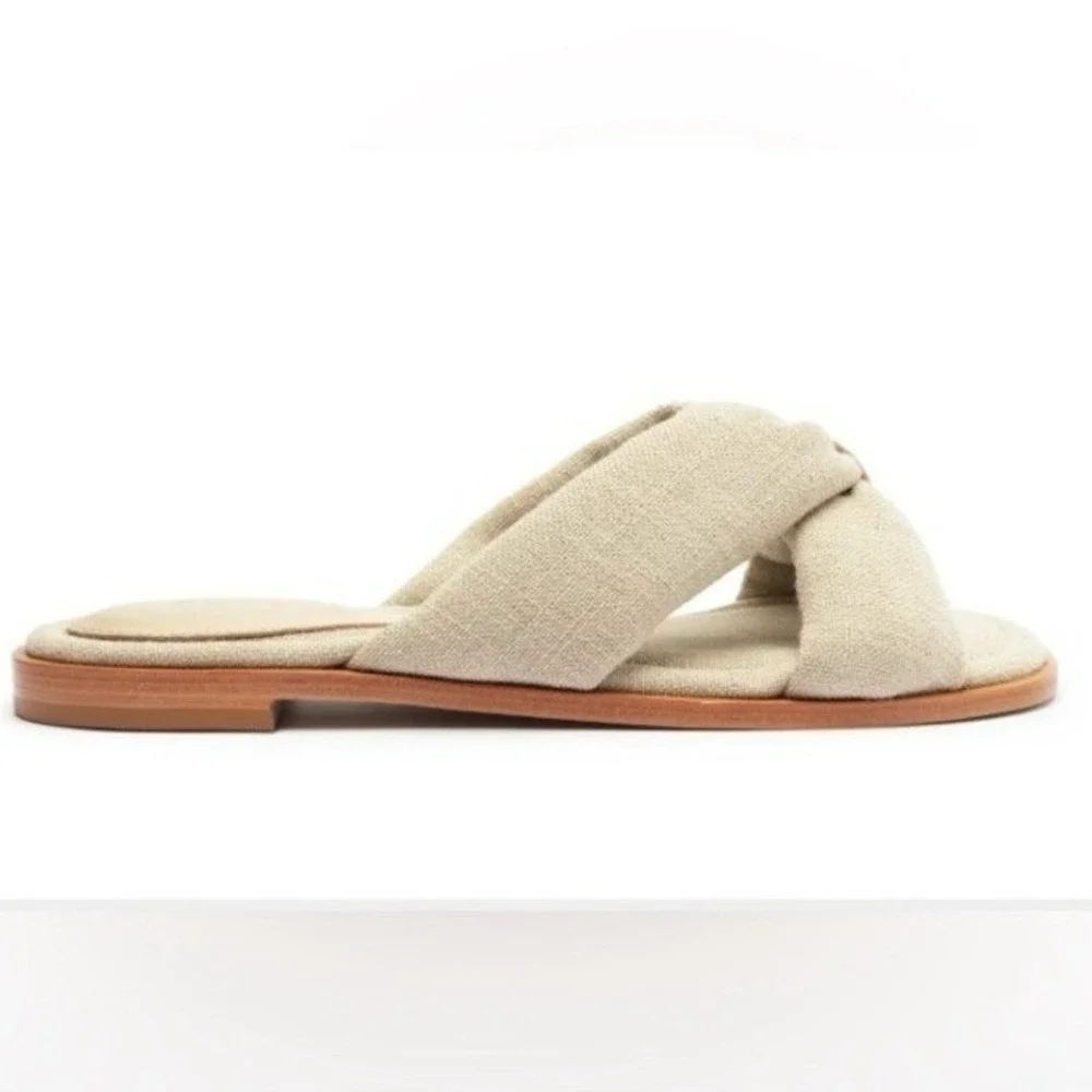 SCHUTZ Fairy Casual Linen Sandals Oyster Square Toe Sandal Size 5B With Dust Bag
